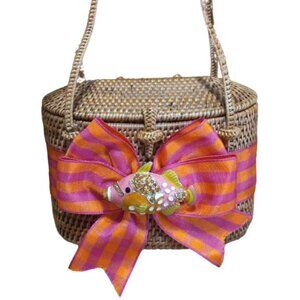 💲💲💲SALE‼️Vtg. ♡Bosom Buddy♡ Bali Woven Hand Bag Basket Ribbon w/ Triggerfish